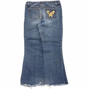 Cato Girls Jeans Girls 16 Blue Denim Long Raw Hem Butterfly Studded Boho